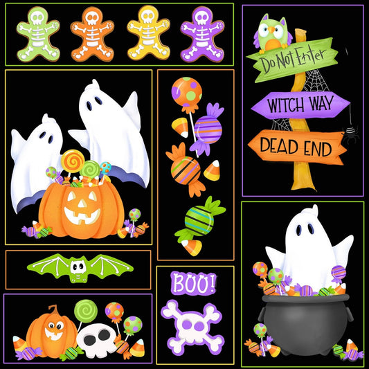 Halloween Yardage, Glow Ghost Glow in the Dark fabric, Pumpkins, Henry Glass, Black, Orange, Purple