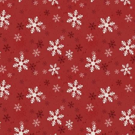 Postcard Christmas - Christmas Fabric, Red Snowflakes, Clothworks, Cotton Yardage