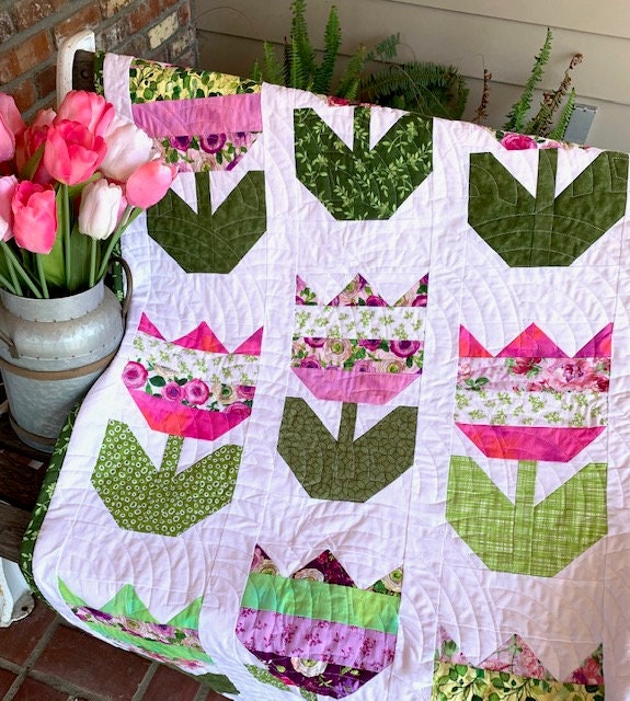 Tulips by Cluck Cluck Sew, Quilt Pattern, Allison Harris, Crib, Throw, Twin, Queen, King, Layer Cake, Jelly Roll or Fat Quarter friendly