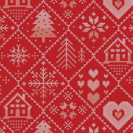 Christmas Fat Quarter Bundle, 5 fat quarters, Cross Stitch Christmas, quilt fabric, red, white, 18" x 22"