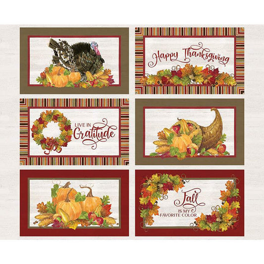 November Placemats Fabric Panel, Thanksgiving, Gratitude, Riley Blake, Fall, Red, Yellow, Orange