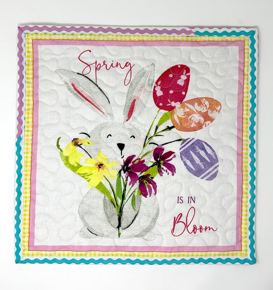 Easter Bunny Spring Placemat, Mug Rug, Snack Mat, Mini Quilt, Easter Eggs, Yellow, Lavender, Purple