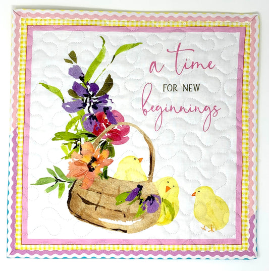 Easter Chick Spring Placemat, Mug Rug, Snack Mat, Mini Quilt, Basket, Yellow, Purple