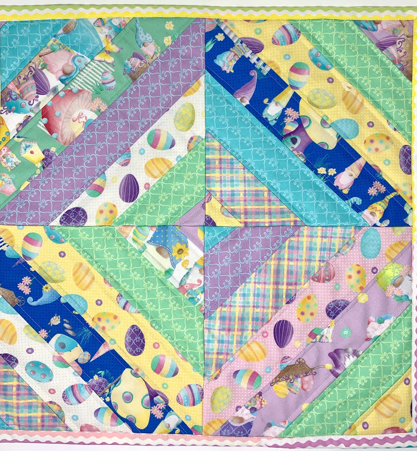 Gnome Easter Table Runner, Table Topper, Centerpiece, Square Quilt, Pink, Yellow, Easter Eggs, Spring, Handmade