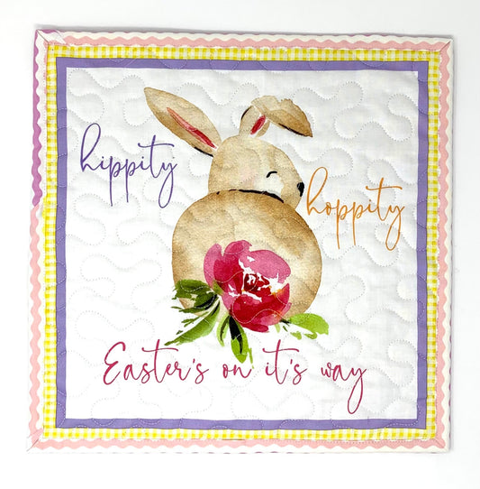 Easter Bunny Spring Placemat, Mug Rug, Snack Mat, Mini Quilt, Rose, Lavender, Purple
