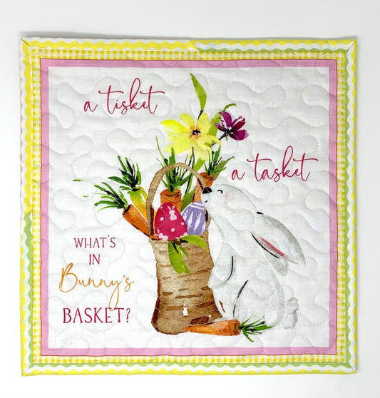 Easter Bunny Spring Placemat, Mug Rug, Snack Mat, Mini Quilt, Basket, Lavender, Purple