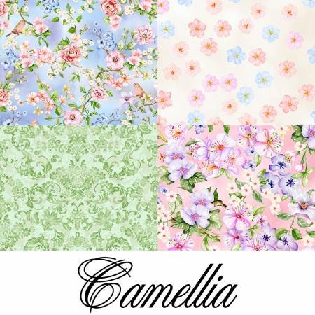 Floral Fabric Squares, Pastel prints, Charm Pack, Camellia, Pink, Blue, Green, P & B Textiles, 5 inch squares