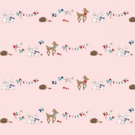 Christmas Pink Yardage, Pixie Noel 2, Deer, Bunnies, Animals, Riley Blake, Fabric Yardage
