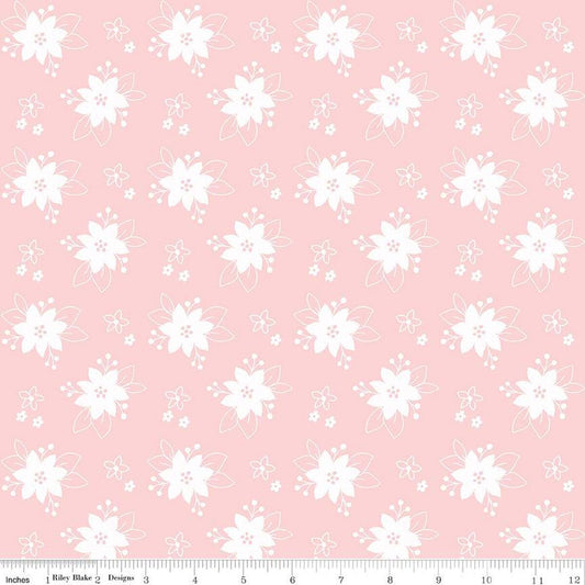 Pink Floral Yardage, Pixie Noel 2, Christmas Pink Yardage, Riley Blake, Fabric Yardage