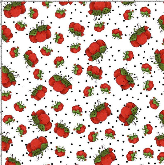 Tomato Pin Cushion, Loralie Desisgns, Pin Dots White Red, Cotton Fabric, Yardage, 691984