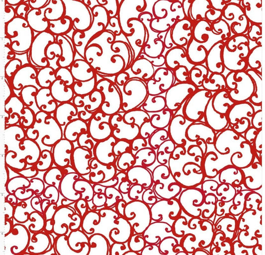 Red White Scrollie, Loralie Desisgns, White Red Cotton Fabric, Yardage, 692585