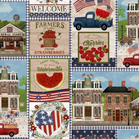 Patriotic Fabric, Multi Patriotic Patchwork, Independence Day yardage, Parade, Fourth of July, Flag, Summer, Red, White, Blue, 21664-MLT