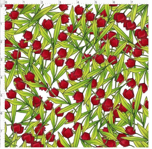 Tulip Time Floral on White Background, Tulip Time, Loralie Desisgns, Yardage, 692583