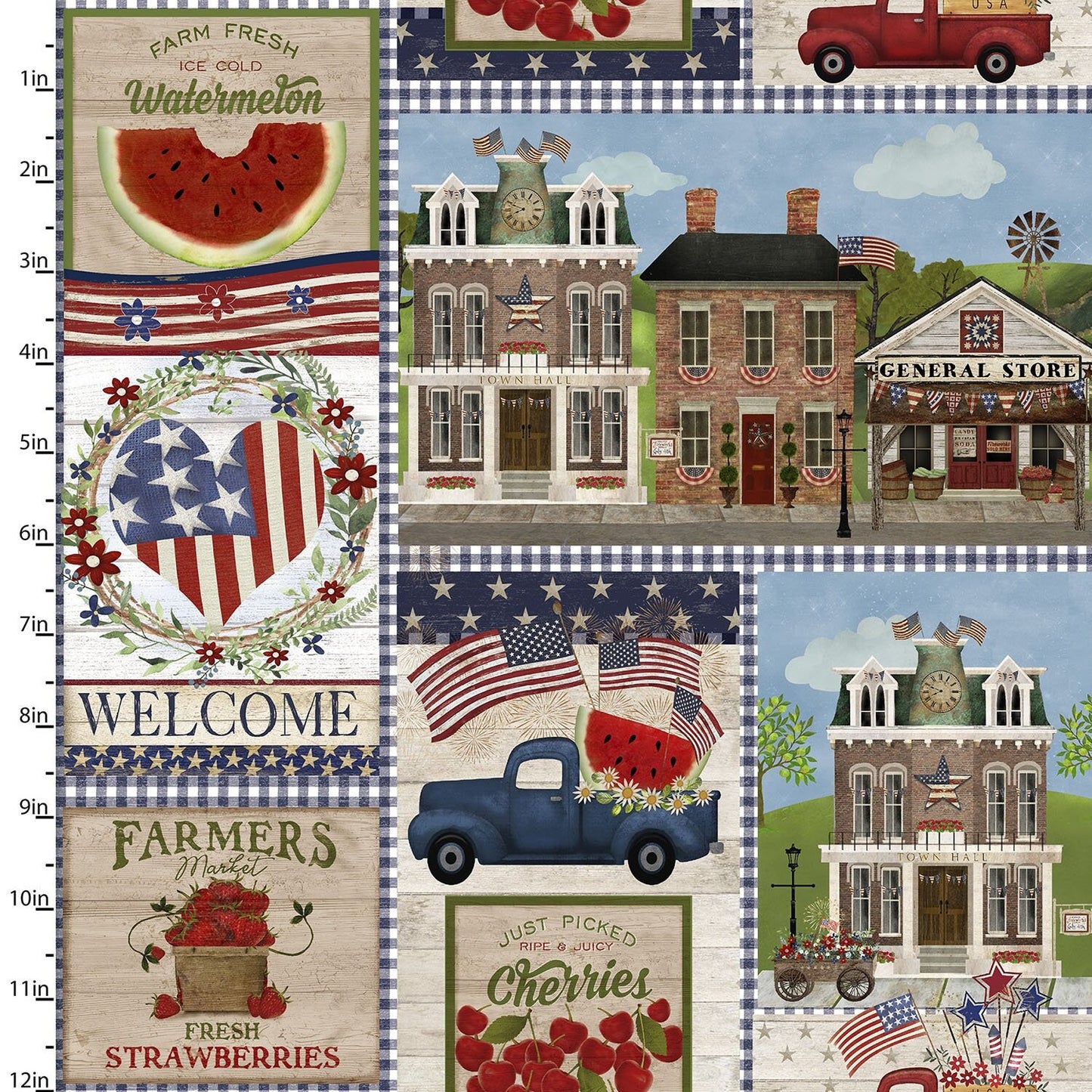 Patriotic Fabric, Multi Patriotic Patchwork, Independence Day yardage, Parade, Fourth of July, Flag, Summer, Red, White, Blue, 21664-MLT