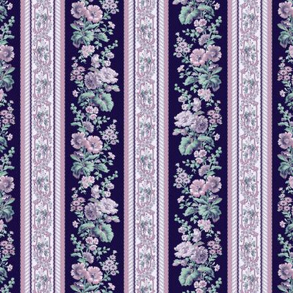Purple Floral Yardage, Majesty Stripe Border by Wilmington Prints