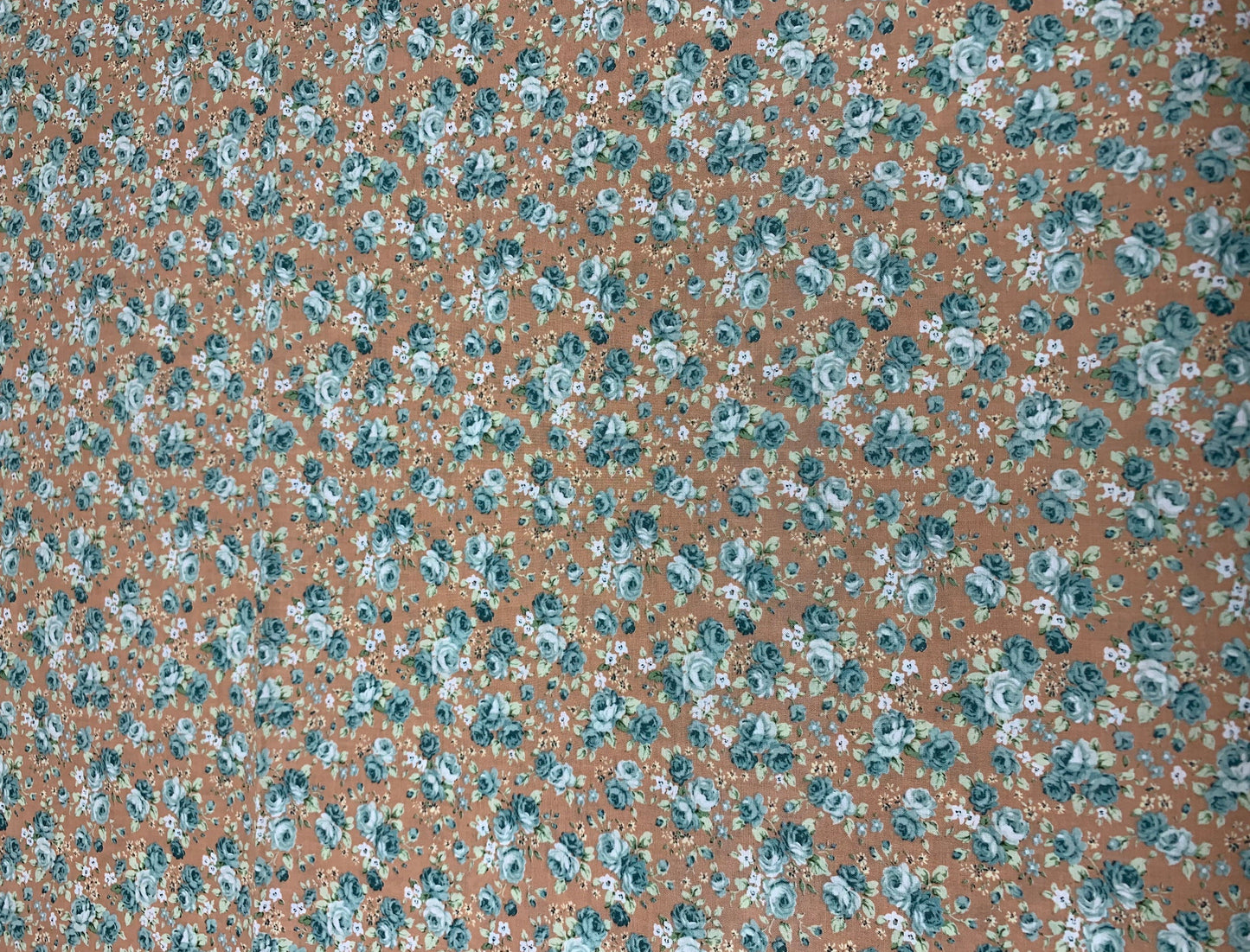 Ruru Bouquet Cotton Fabric: Dusty Pink & Blue Rose Toss by Quilt Gate
