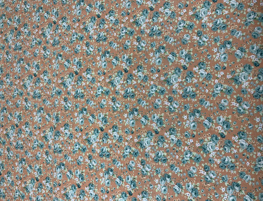 Ruru Bouquet Cotton Fabric: Dusty Pink & Blue Rose Toss by Quilt Gate