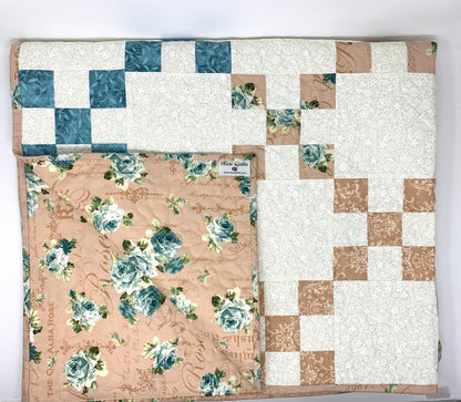 Ruru Bouquet Sweet Rose 1, Dusty Pink, Blue, Quilt Gate, Yardage, Roses, RU2330-13B