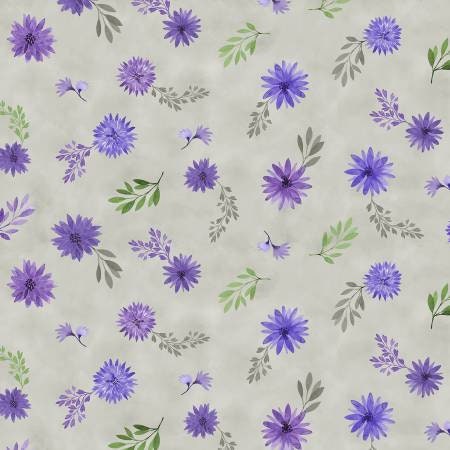 Amethyst Magic, Small Floral, Gray, Lavender, Green, Wilmington Prints, Yardage