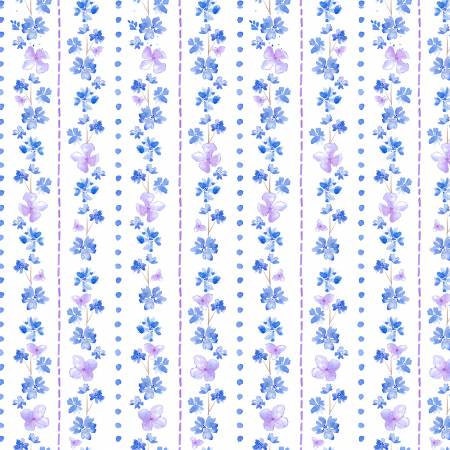 Hydrangea Stripe Cotton Fabric: Purple Blue Floral Print