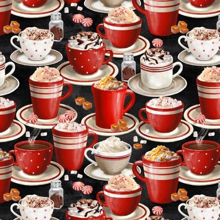 Christmas Fabric Strips: Time for Hot Cocoa, Red & Black Prints