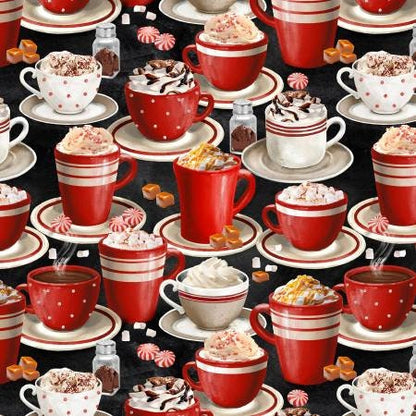 Christmas Fabric Strips: Time for Hot Cocoa, Red & Black Prints