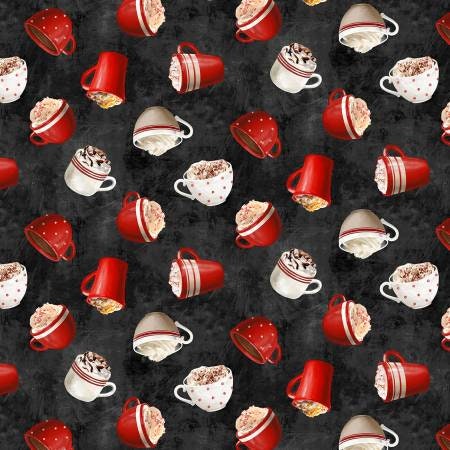 Christmas Fabric Strips: Time for Hot Cocoa, Red & Black Prints