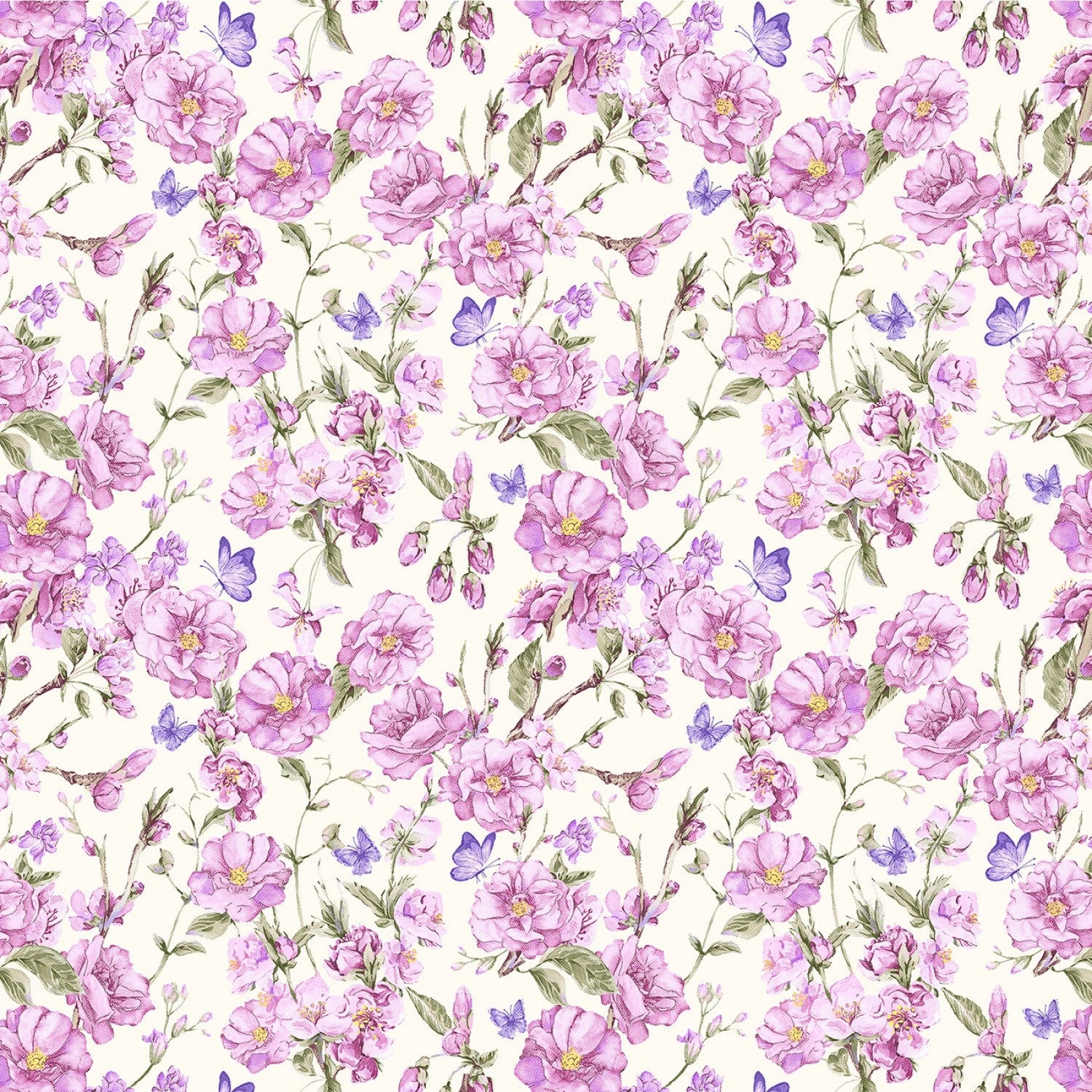 Lavender Floral Fabric Yardage: Judy's Bloom Collection by Benartex