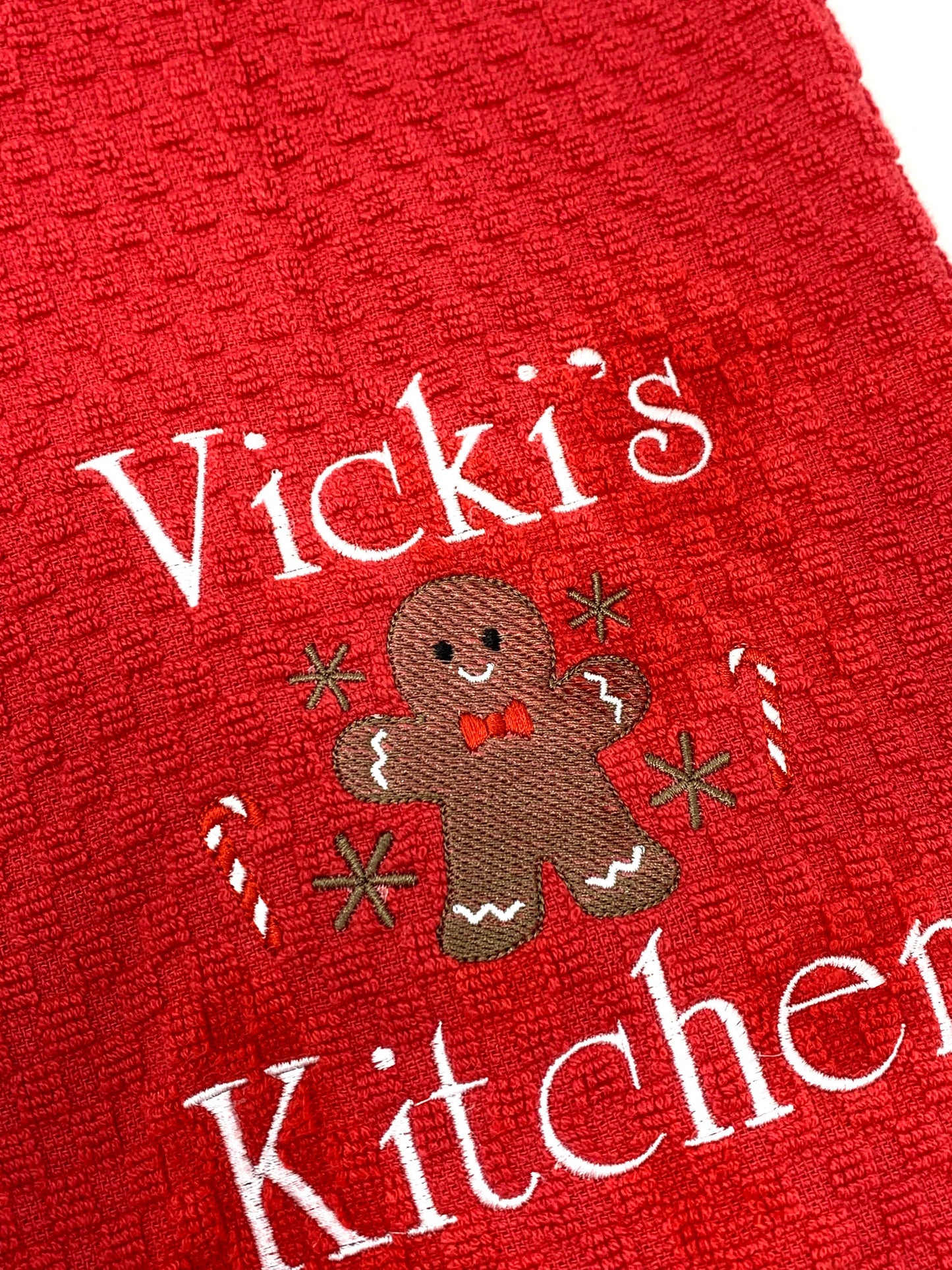 Personalized Christmas Towel, Red Kitchen Towel Gift, Christmas Gift, Gingerbread Towel, Personalized Gift, Embroidered Towel