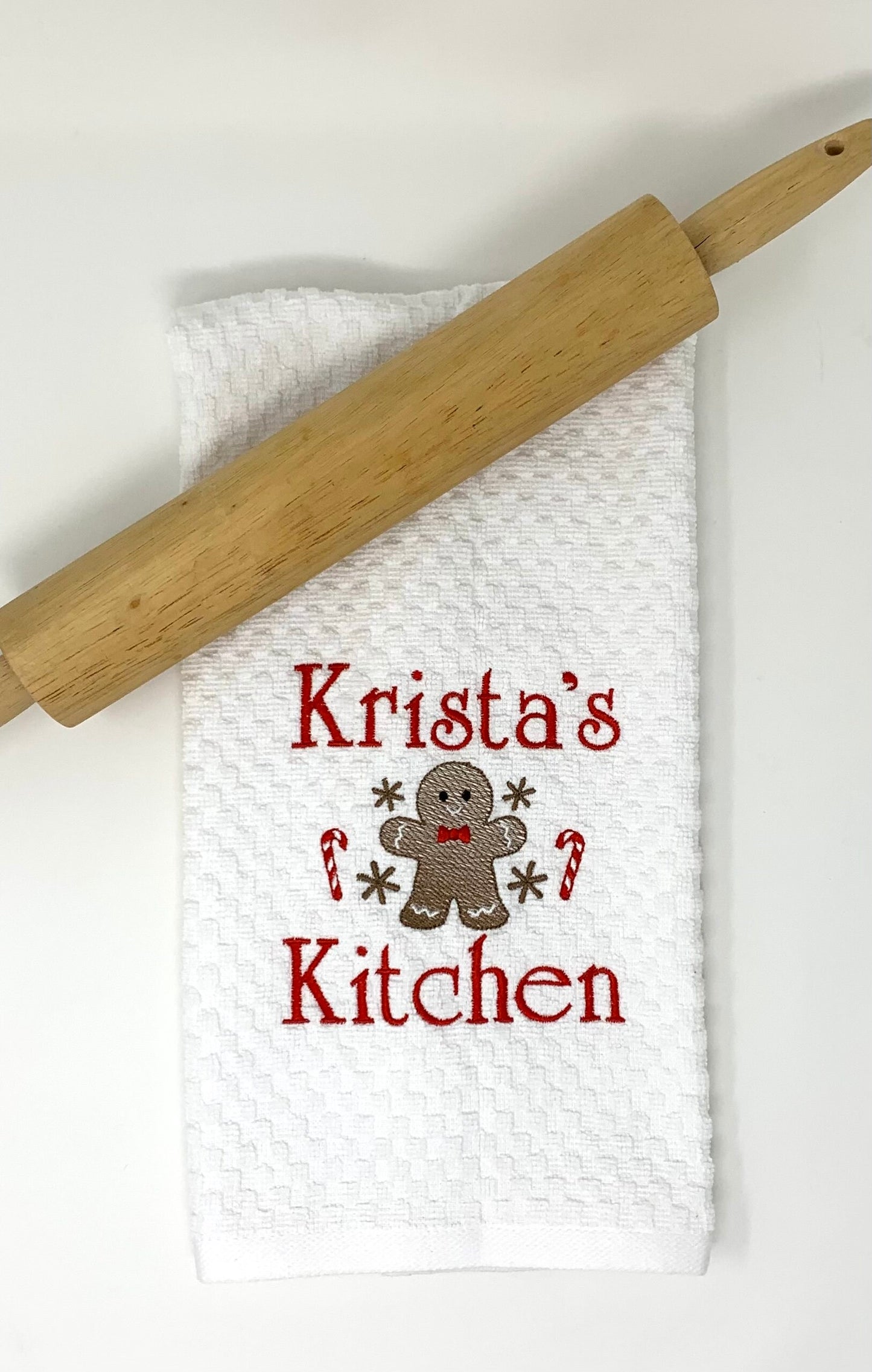 Personalized Christmas Towel, White Kitchen Towel Gift, Christmas Gift, Gingerbread Towel, Personalized Gift, Embroidered Towel
