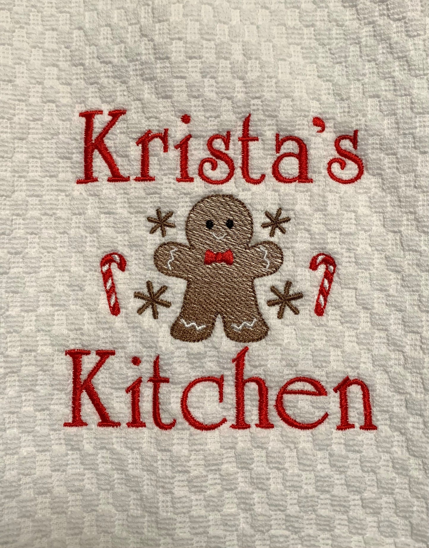 Personalized Christmas Towel, White Kitchen Towel Gift, Christmas Gift, Gingerbread Towel, Personalized Gift, Embroidered Towel
