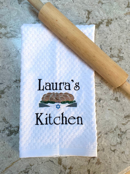 Personalized Challah Towel, White Kitchen Towel Gift, Hanukkah Gift, Shabbat, Personalized Gift, Embroidered Towel, Judaica, Star of David