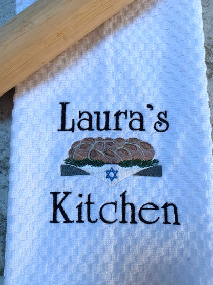 Personalized Challah Towel, White Kitchen Towel Gift, Hanukkah Gift, Shabbat, Personalized Gift, Embroidered Towel, Judaica, Star of David