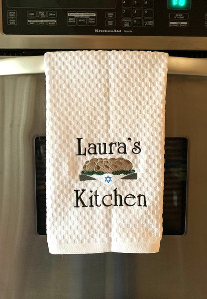 Personalized Challah Towel, White Kitchen Towel Gift, Hanukkah Gift, Shabbat, Personalized Gift, Embroidered Towel, Judaica, Star of David