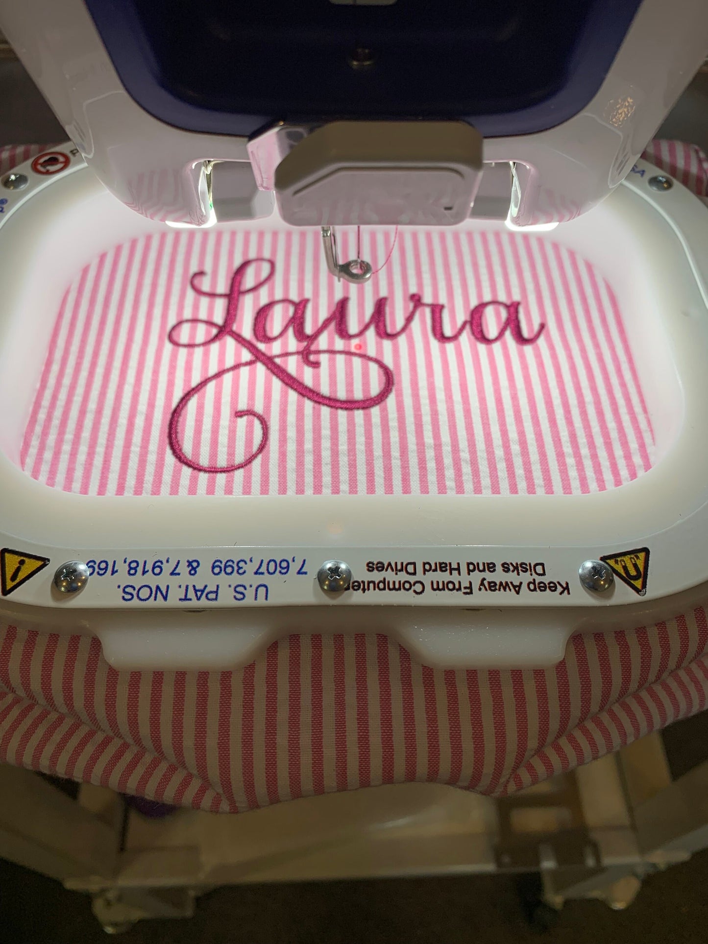 Pink Make Up Cosmetic Toiletry Bag, Pin Stripes, Seer Sucker Cotton, Personalized Gift, Embroidered Gift, Bridesmaid Gift,