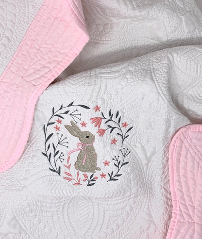 Bunny Baby Girl Quilt, Personalized, Baby Blanket, Pink Quilt, New Baby Gift, Embroidered Name, Custom Baby Quilt, Baby's Name