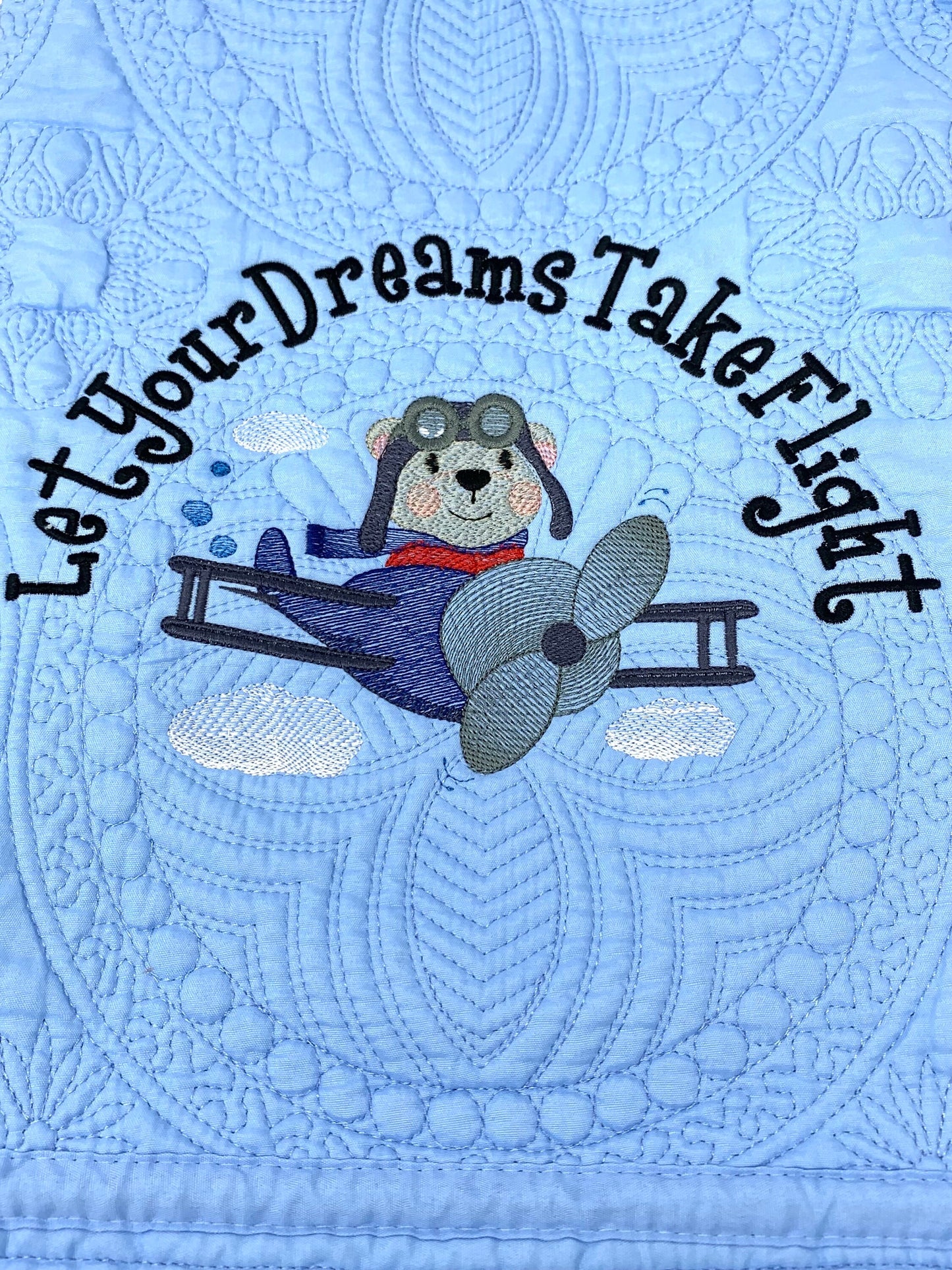 Blue Baby Boy Quilt, Personalized, Bear, Baby Blanket, Airplane, Aviator, Light Blue Quilt, Embroidered Name, Custom Baby Quilt