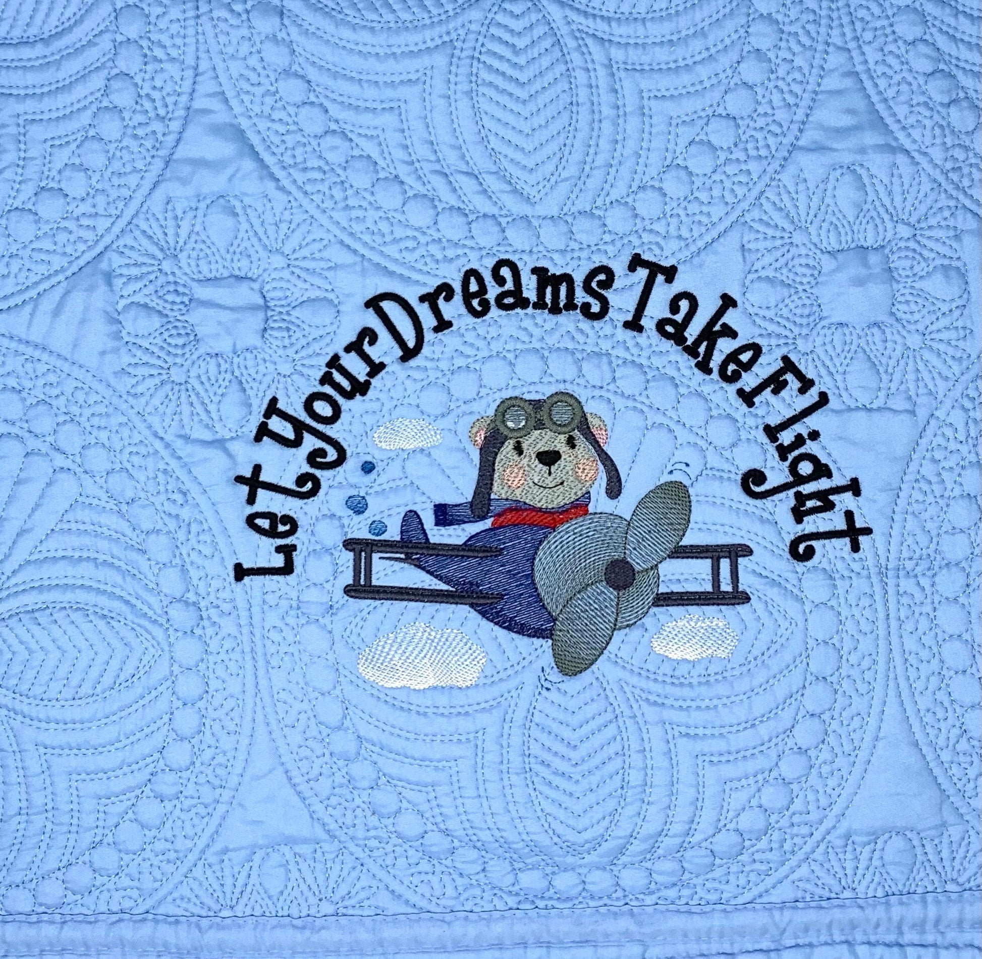 Blue Baby Boy Quilt, Personalized, Bear, Baby Blanket, Airplane, Aviator, Light Blue Quilt, Embroidered Name, Custom Baby Quilt