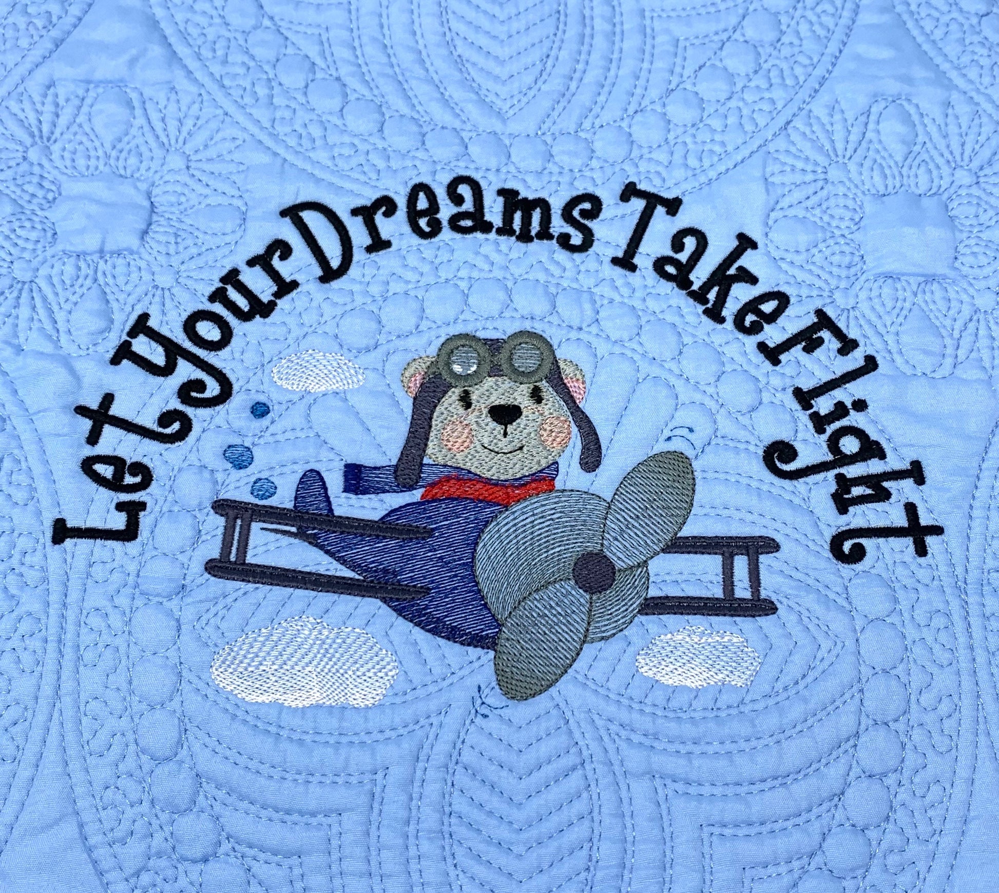 Blue Baby Boy Quilt, Personalized, Bear, Baby Blanket, Airplane, Aviator, Light Blue Quilt, Embroidered Name, Custom Baby Quilt
