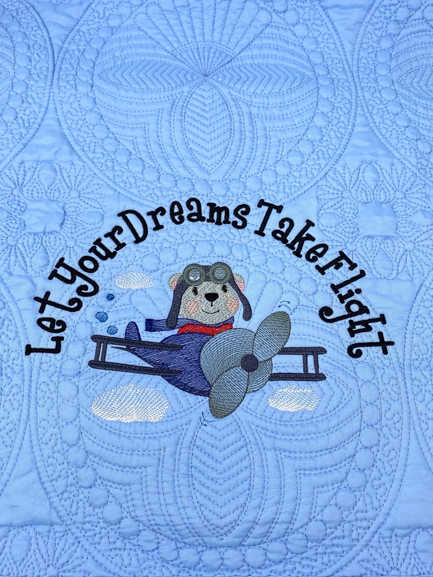 Blue Baby Boy Quilt, Personalized, Bear, Baby Blanket, Airplane, Aviator, Light Blue Quilt, Embroidered Name, Custom Baby Quilt