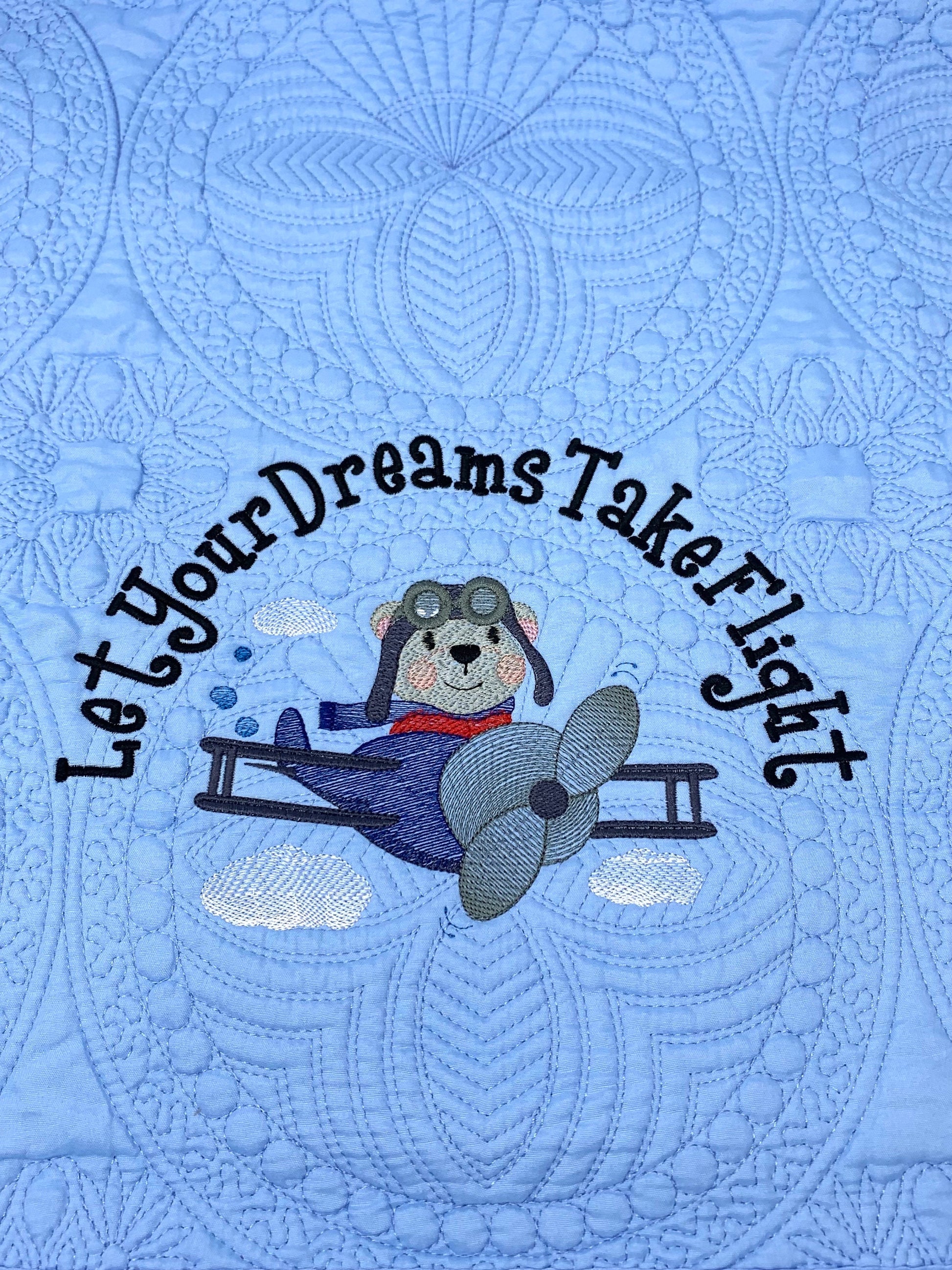 Blue Baby Boy Quilt, Personalized, Bear, Baby Blanket, Airplane, Aviator, Light Blue Quilt, Embroidered Name, Custom Baby Quilt