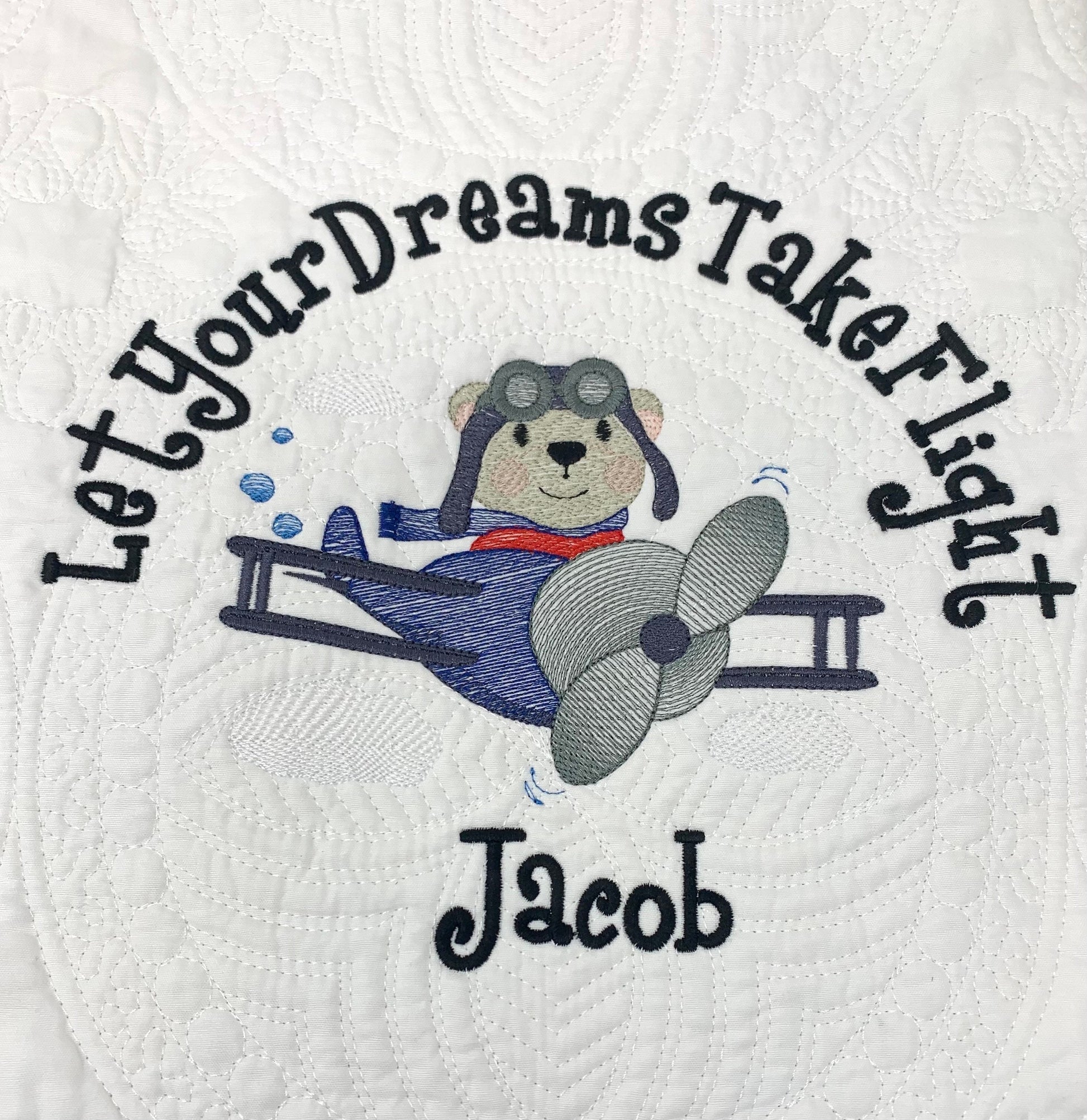 Blue Baby Boy Quilt, Personalized, Bear, Baby Blanket, Airplane, Aviator, Light Blue Quilt, Embroidered Name, Custom Baby Quilt