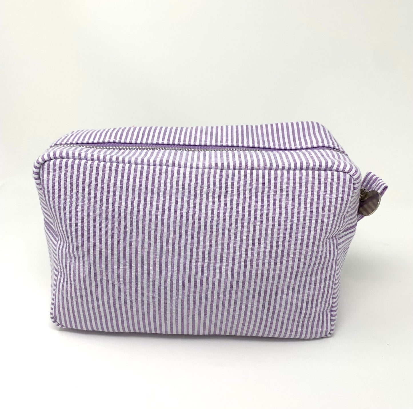 Purple Make Up Cosmetic Toiletry Bag, Pin Stripes, Seer Sucker Cotton, Personalized Gift, Embroidered Gift, Bridesmaid Gift,