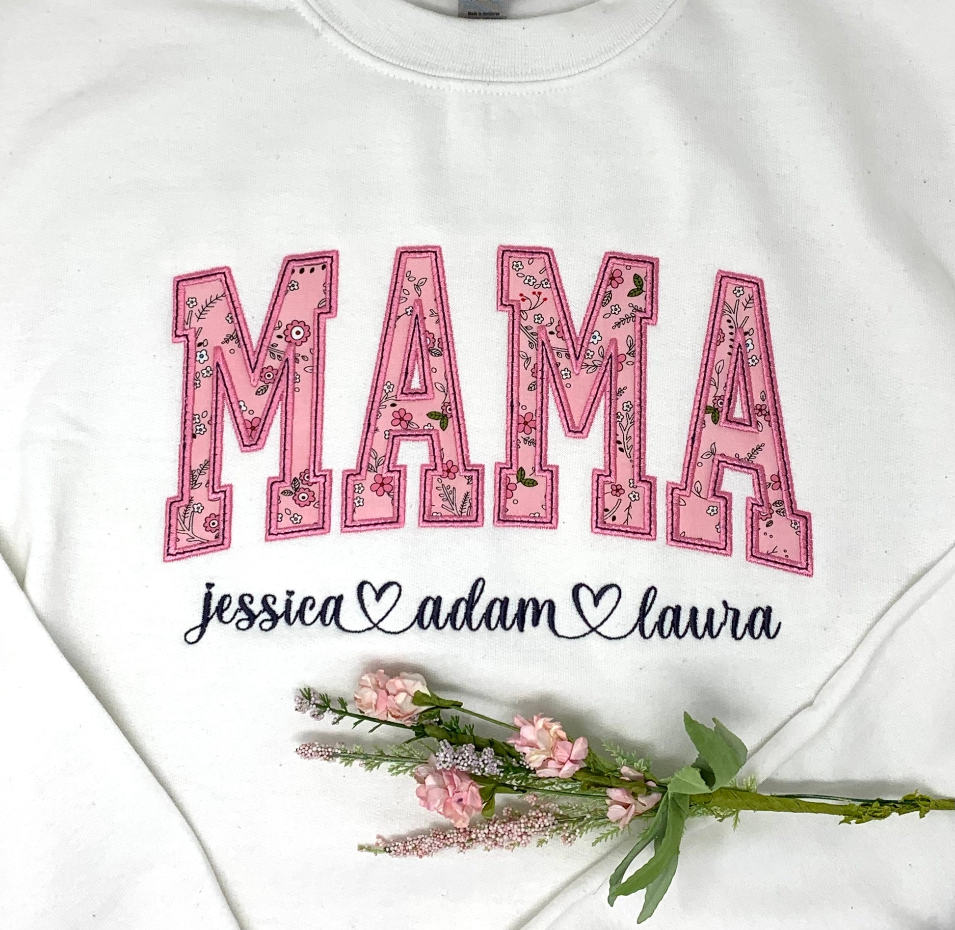 Personalized MAMA sweatshirt, custom sweatshirt personalized shirt, Shabby chic appliqué, Mothers Day Gift