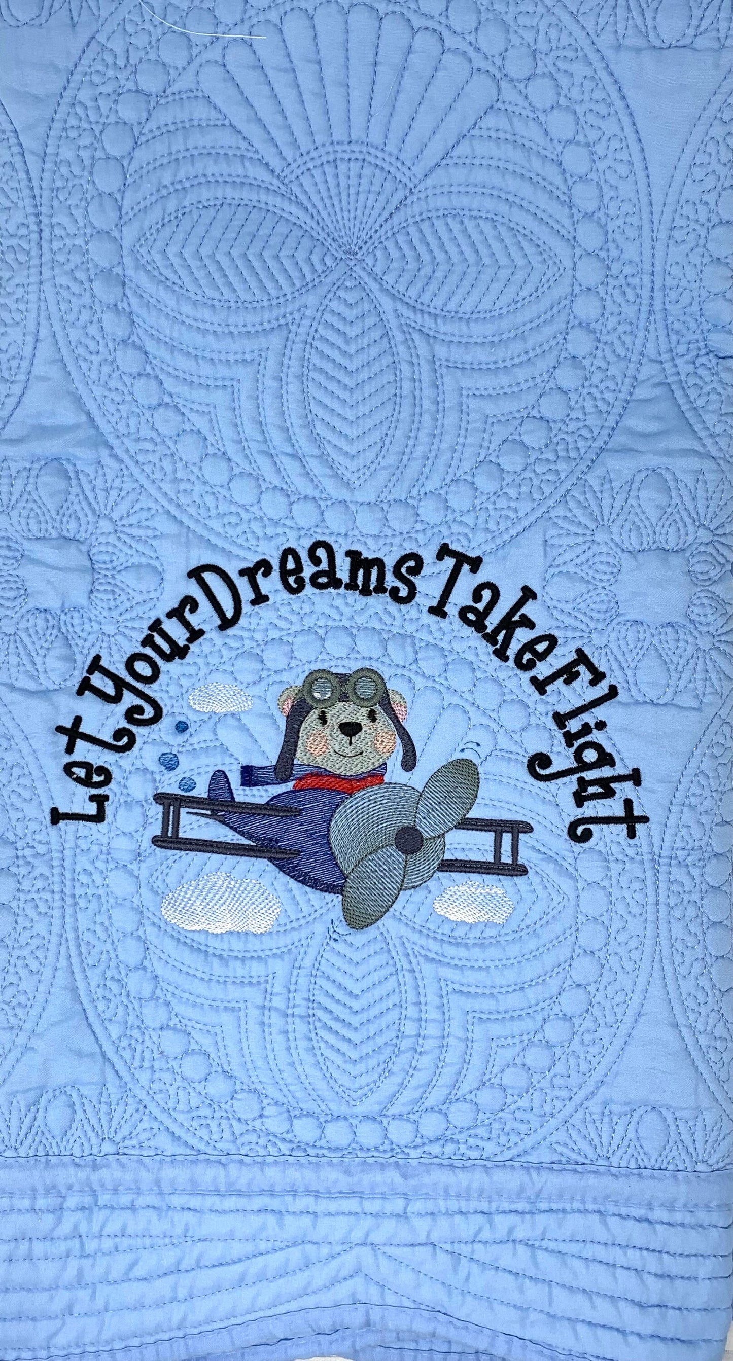 Blue Baby Boy Quilt, Personalized, Bear, Baby Blanket, Airplane, Aviator, Light Blue Quilt, Embroidered Name, Custom Baby Quilt