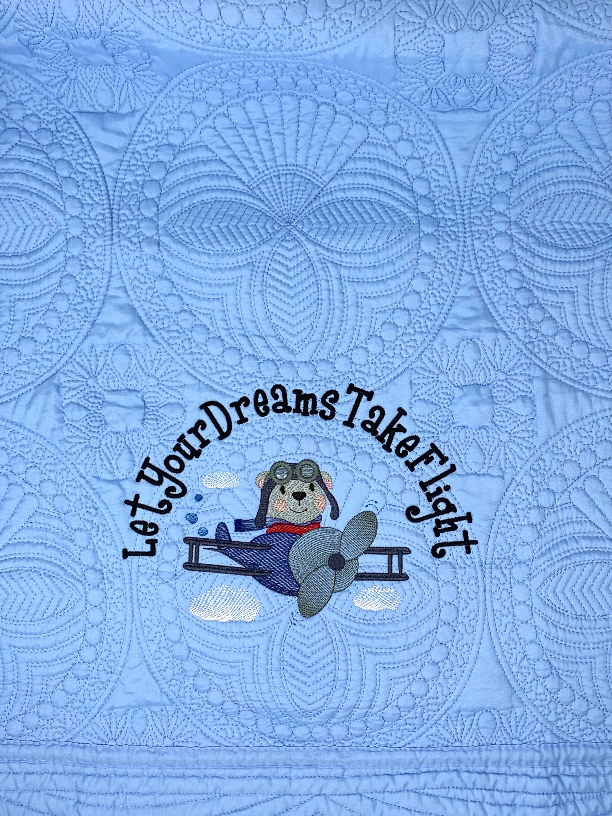 Blue Baby Boy Quilt, Personalized, Bear, Baby Blanket, Airplane, Aviator, Light Blue Quilt, Embroidered Name, Custom Baby Quilt