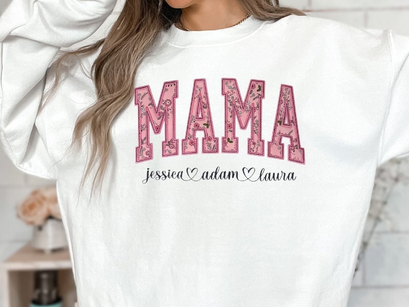 Personalized MAMA sweatshirt, custom sweatshirt personalized shirt, Shabby chic appliqué, Mothers Day Gift