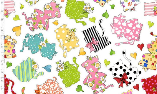 Cat Yardage, Appplicats, Loralie Designs, White Cats, Yardage, 692468