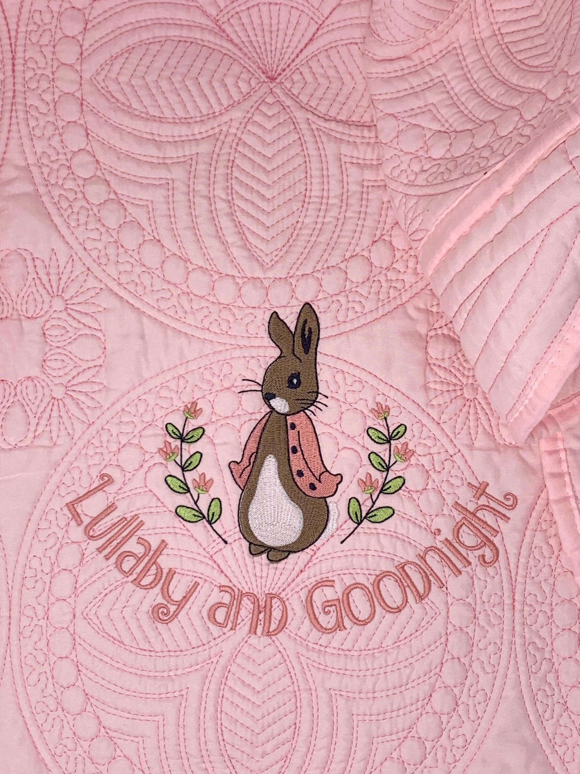 Bunny Baby Girl Quilt, Personalized, Baby Blanket, Pink Quilt, New Baby Gift, Embroidered Name, Custom Baby Quilt, Baby's Name