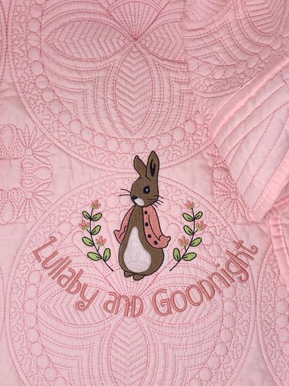 Bunny Baby Girl Quilt, Personalized, Baby Blanket, Pink Quilt, New Baby Gift, Embroidered Name, Custom Baby Quilt, Baby's Name